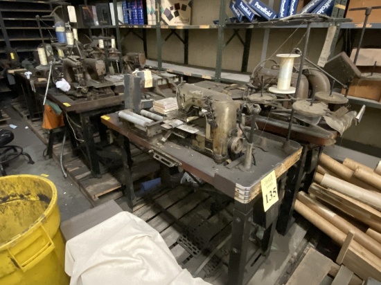 VINTAGE INDUSTRIAL SEWING MACHINES AND SHELVING