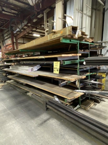 GREEN METAL RACK WITH CONTENTS