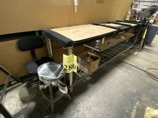 METAL WORK TABLE ON CASTERS 124"L X 24"D