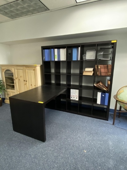 DESK/SHELVING UNIT AND FOLDING 8' TABLE