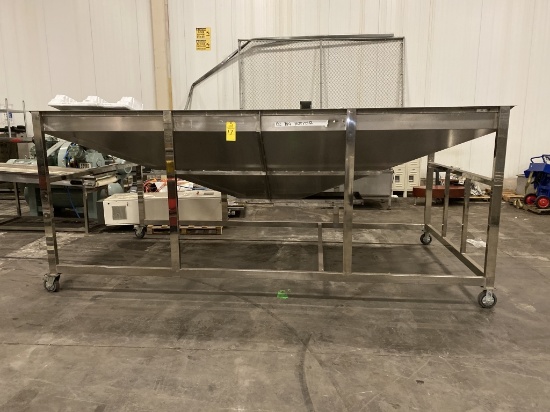 LARGE STAINLESS STEEL HOPPER ON CASTERS