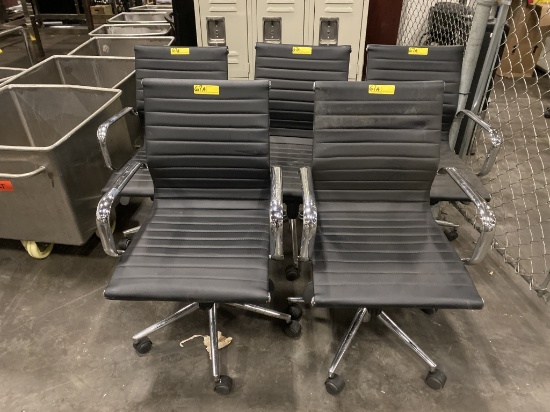 CHROME/VINYL MODERN STYLE ROLLING ARMCHAIRS