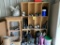 WOOD SHELVING UNIT WITH SHOES AND RUBBER BOOTS