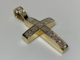 14K YELLOW GOLD AND DIAMOND COVERED CROSS (NICE AND HEAVY)