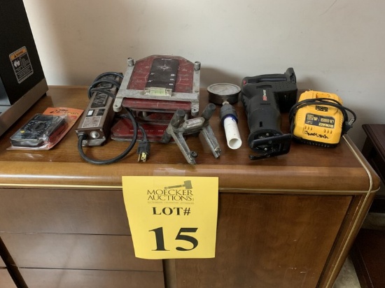 LOT CONSISTING OF: BATTERY CHARGER, SAWZALL LASER MEASURING TARGETS AND LEVELS