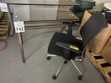 SMALL GLASS TOP DESK WITH ROLLING OFFICE CHAIR