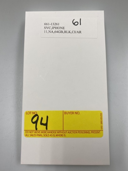 NEW IPHONE 11, NA, 64GB, BLACK, CI/AR, SVC
