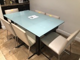 OPAQUE GLASS TABLE WITH (6) MATCHING CHAIRS