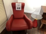 MATCHING RED LEATHER CHAIRS WITH SIDE TABLES