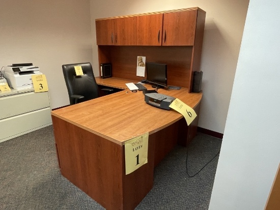 LOT CONSISTING OF L-SHAPED FORMICA DESK WITH HUTCH