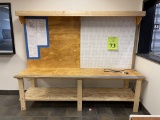 HOME-MADE WOOD WORK BENCH WITH PEGBOARD