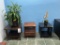 ASSORTED END TABLES WITH PLANTS