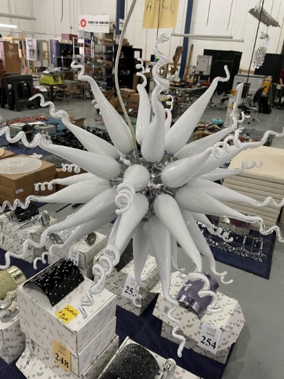 DECORATIVE MODERN CHROME AND GLASS CHANDELIER
