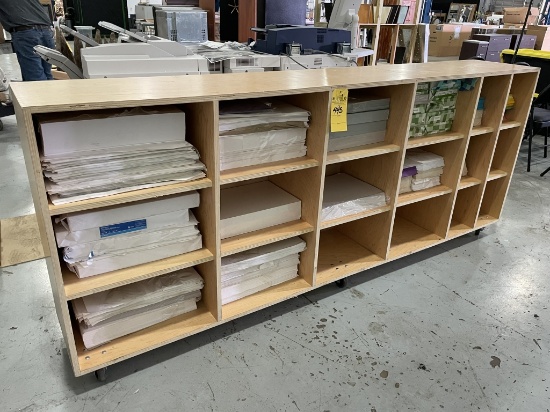 ROLLING WOODEN PAPER STORAGE CABINET