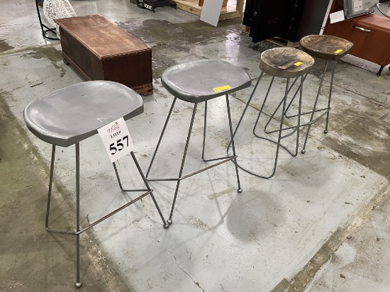 METAL FRAME WOOD SEAT STOOLS