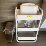 WHITE ROLLING CART WITH CONTENTS