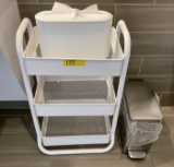 WHITE ROLLING CART WITH CONTENTS
