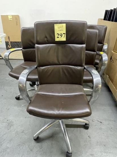 BROWN ROLLING LEATHER OFFICE CHAIRS