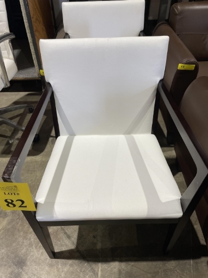 WHITE CHAIRS WITH BROWN FRAMES, (MATCHING)