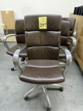BROWN ROLLING LEATHER OFFICE CHAIRS
