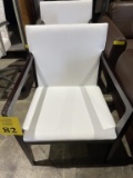 WHITE CHAIRS WITH BROWN FRAMES, (MATCHING)