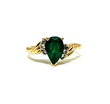 LADIES RING 14K 1CT PEAR SHAPE EMERALD 20 PT DWT RING