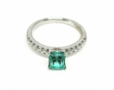 LADIES RING 14K 1CT PRINCESS CUT EMERALD 50 PT VS