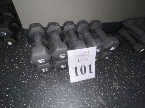 RUBBER COATED HEXAGON 5 LBS. DUMBBELLS (5 PAIRS)