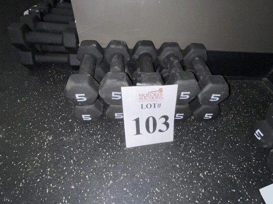 RUBBER COATED HEXAGON 5 LBS. DUMBBELLS (5 PAIRS)