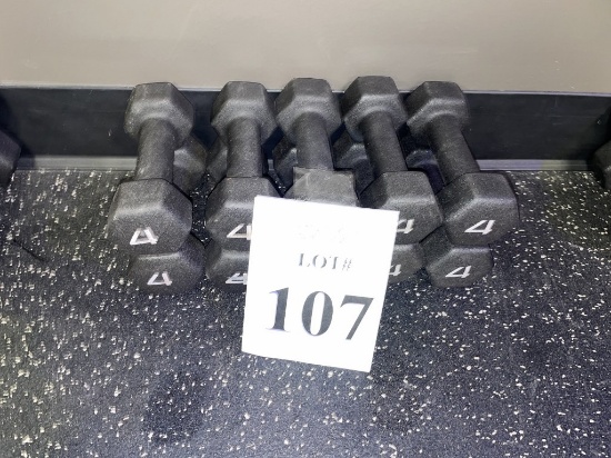 RUBBER COATED HEXAGON 4 LBS. DUMBBELLS (5 PAIRS)