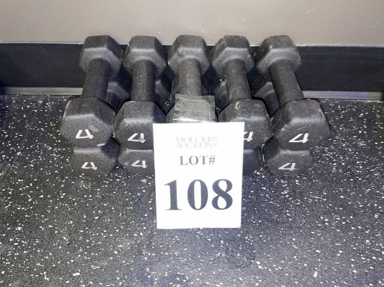 RUBBER COATED HEXAGON 4 LBS. DUMBBELLS (5 PAIRS)