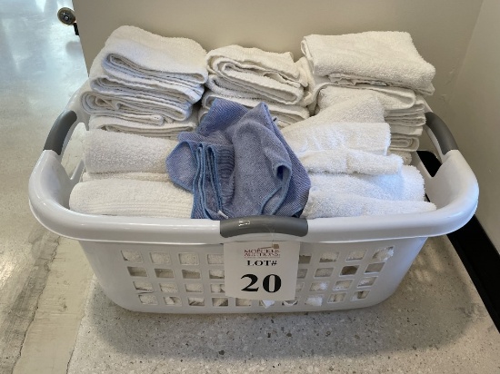 LOT APPROX. 50+ TOWELS WITH HAMPER