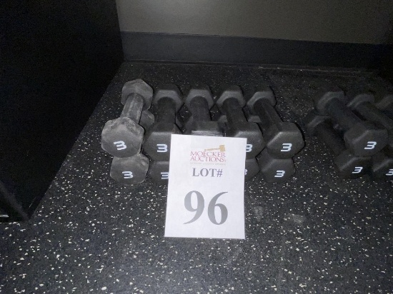 RUBBER COATED HEXAGON 3 LBS. DUMBBELLS (5 PAIRS)