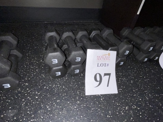 RUBBER COATED HEXAGON 3 LBS. DUMBBELLS (5 PAIRS)
