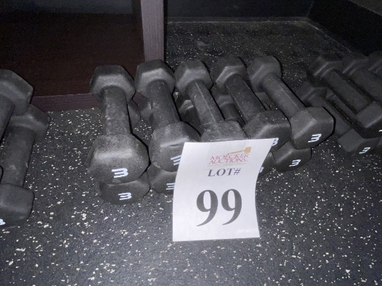RUBBER COATED HEXAGON 3 LBS. DUMBBELLS (5 PAIRS)