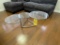 LOT CONSISTING MODERN-STYLE GLASS TOP COFFEE TABLE