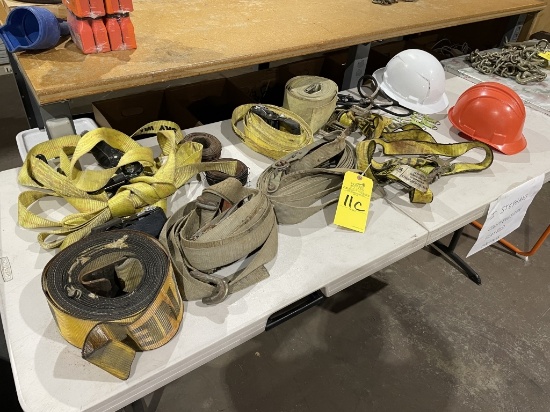 LOT CONSISTING OF HEAVY DUTY TIE DOWN STRAPS AND SAFETY HELMETS