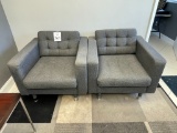 GRAY FABRIC ARM CHAIRS (INCLUDING AREA RUG)