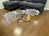 LOT CONSISTING MODERN-STYLE GLASS TOP COFFEE TABLE
