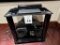 LOT CONSISTING OF OMNI MOUNT GLASS TV STAND,