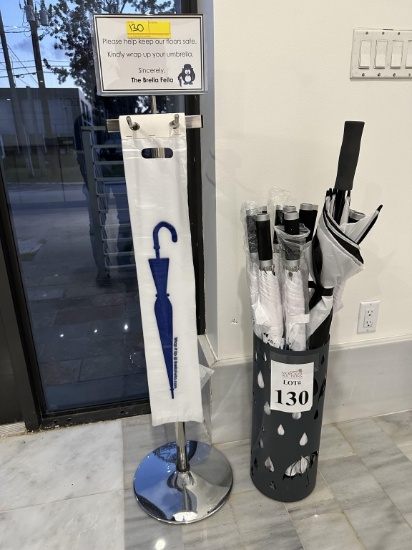 UMBRELLA STAND WITH (10) UMBRELLAS