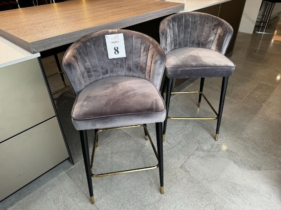 MICROFIBER BAR CHAIRS WITH BRASS ACCENTS