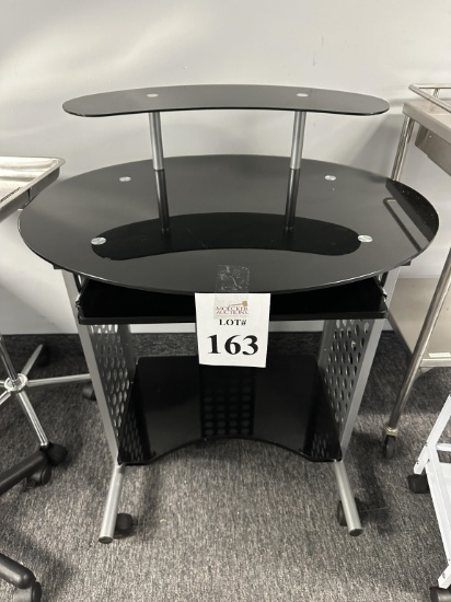 ROLLING GLASS TOP COMPUTER DESK