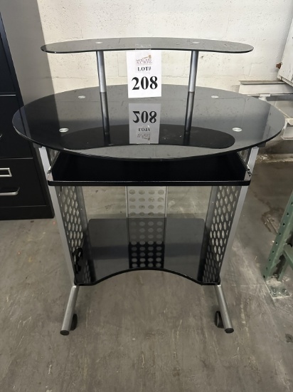 ROLLING GLASS TOP COMPUTER DESK