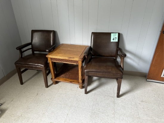LOT CONSISTING OF (2) ARMCHAIRS AND TABLE