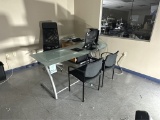 LOT CONSISTING OF L-SHAPED GLASS TOP DESK