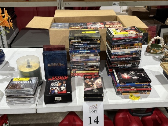 LARGE LOT OF ASSORTED DVD, CD'S, AND VHS TAPES