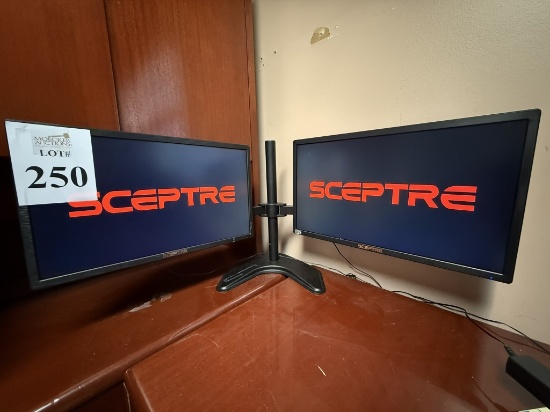 SCEPTRE 22" MONITORS ON DUAL DESKTOP STAND