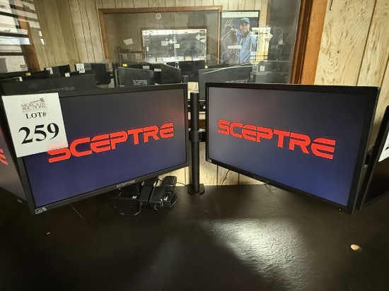 SCEPTRE 22" MONITORS ON DUAL DESK MOUNT STAND