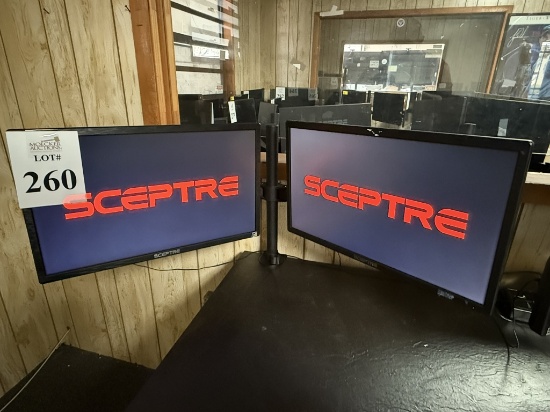 SCEPTRE 22" MONITORS ON DUAL DESK MOUNT STAND